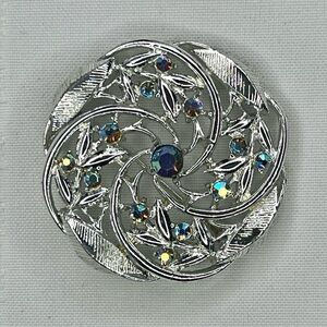 💥SALE VTG‎ AB Brooch Round Silver-tone EUC